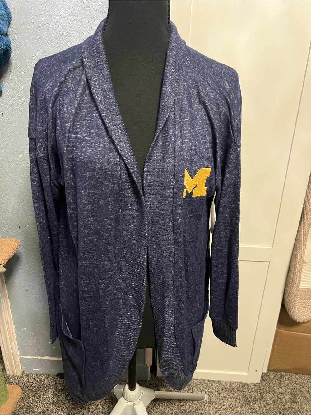 boxercraft Navy Open-Front Blazer Cardigan with Yellow M Patch